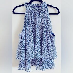 CeCe Sleeveless Floral Blue / White Blouse